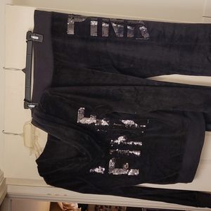 ●SOLD●Victoria Secret PINK sequin bling black matching set hoodie sweatpants